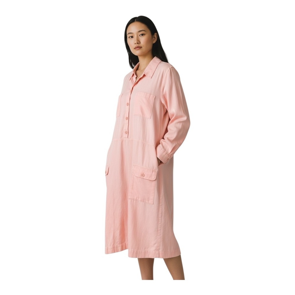 Soft Surroundings Kiran Linen Blend Lagenlook Shirtdress In Peach Nectar New